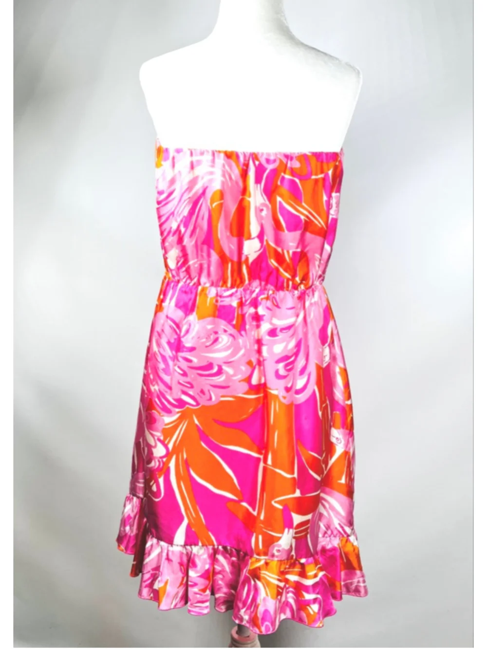Lilly Pulitzer Womens Dress Strapless Cover Up Size 4 Pink Orange Flamingo Print - Picture 5 of 9